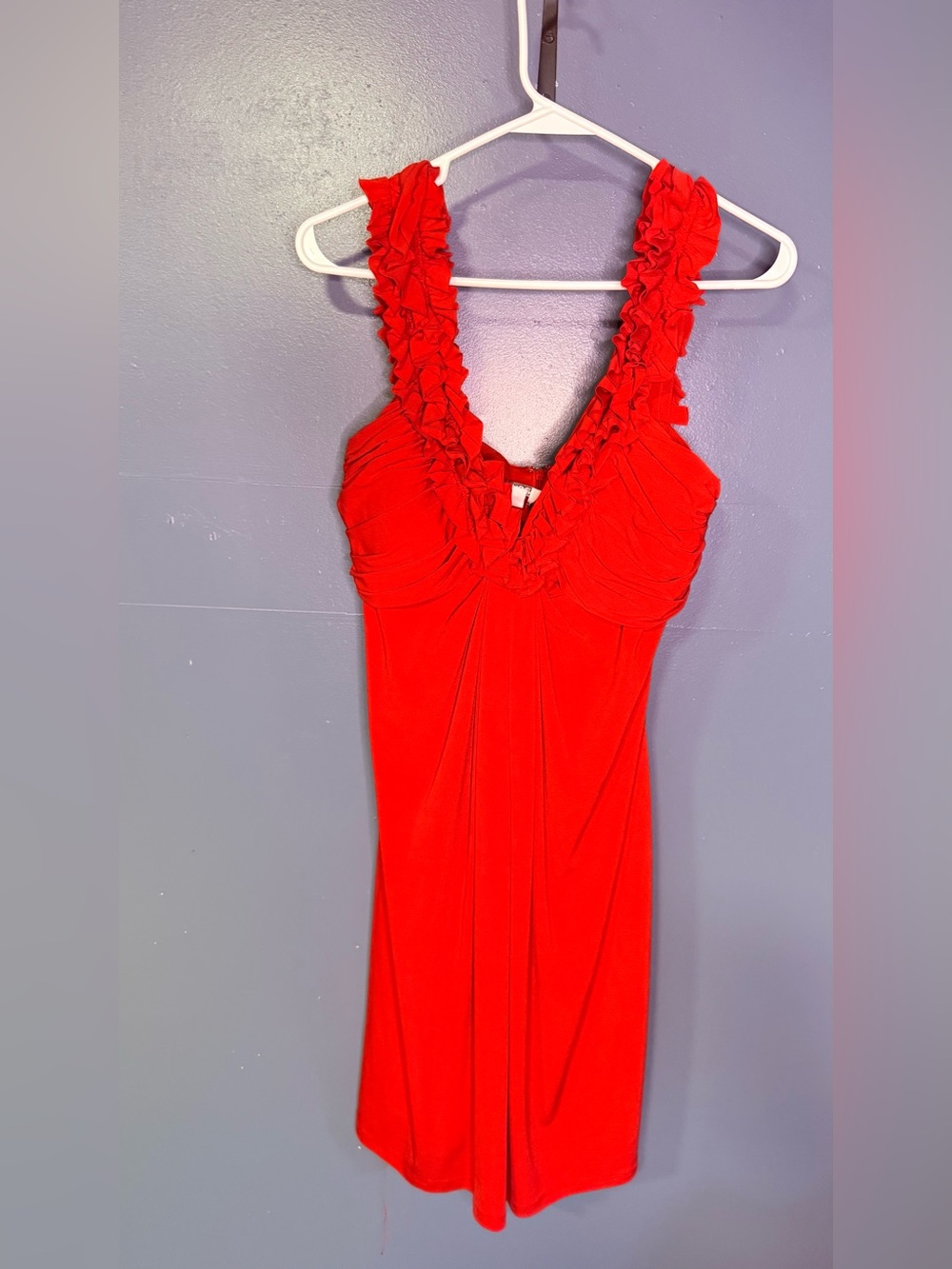 Red Ruffled V-Neck Dress